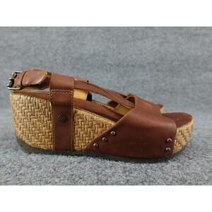 Bussola Brown Leather Platform Wedge Sandals Studded Woven Boho Spain Sz 40